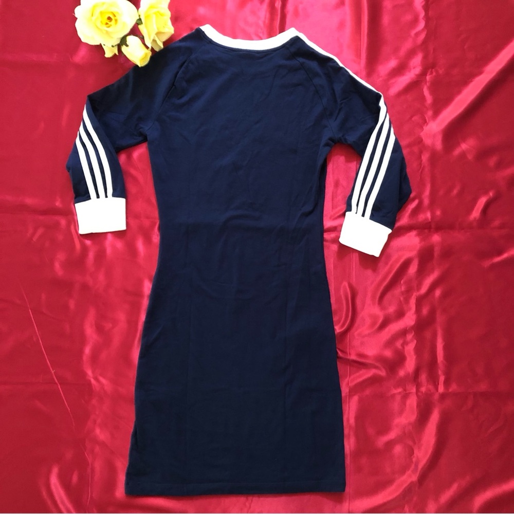 Adidas 3/4 Sleeve Casual/T-Shirt Dress With Crew Neck In Navy Blue - Picture 3 of 6